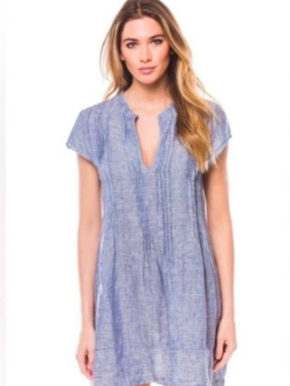 CP Shades Regina Blue Denim Light Weight Cap Sleeve Tunic Dress Size Small